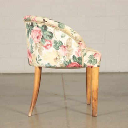 Fauteuil et Tabouret Rembourrage Tissu Hêtre Italie Années 40-50