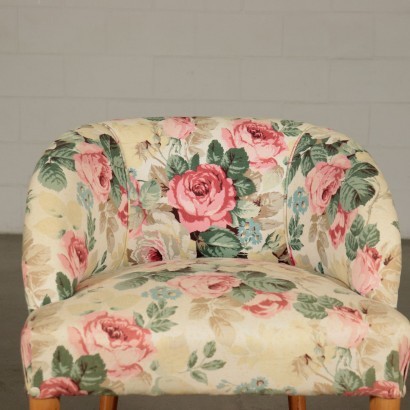 Armchair with Stool Springs Fabric and Beech Italy 1940s-1950s