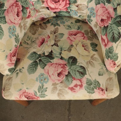 Armchair with Stool Springs Fabric and Beech Italy 1940s-1950s