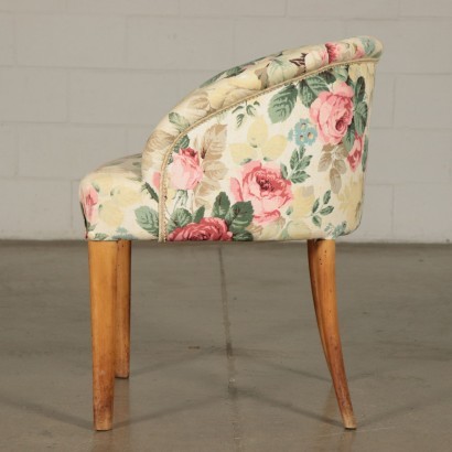 Fauteuil et Tabouret Rembourrage Tissu Hêtre Italie Années 40-50