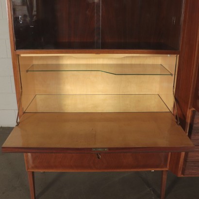 Meuble Buffet Placage Palissandre Verre Italie Années 50-60