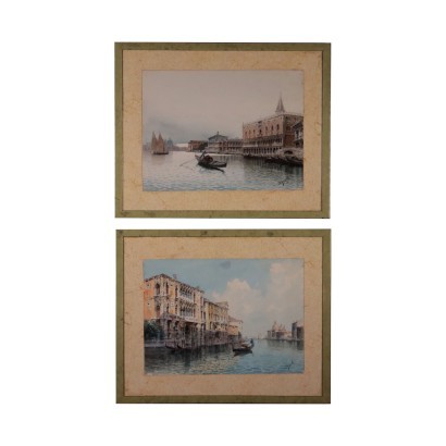 Two Venetian Glimpses Watercolors on Paper 20th Century