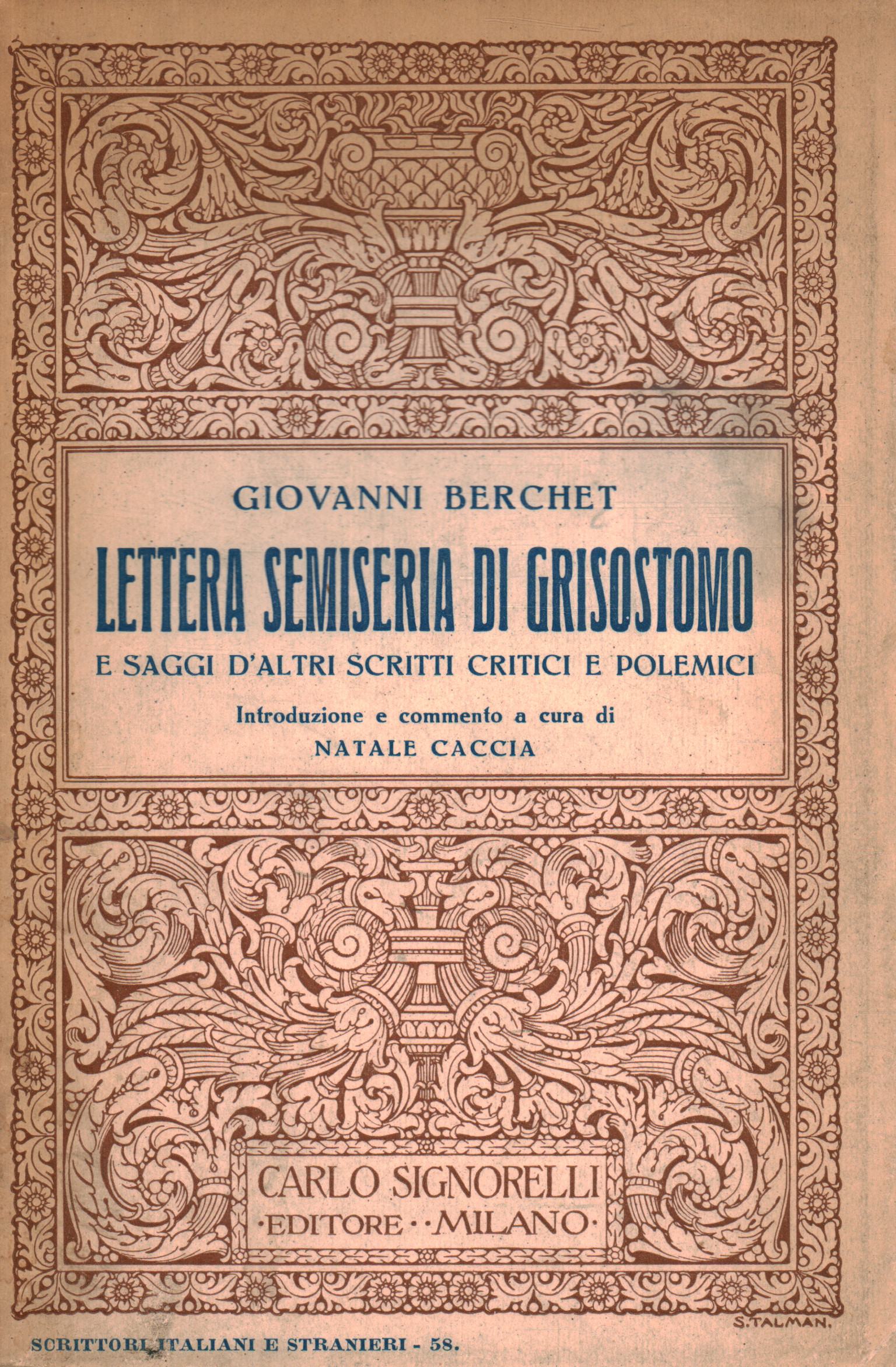 Half-serious letter by Grisostomo and essays by others sc, Giovanni Berchet