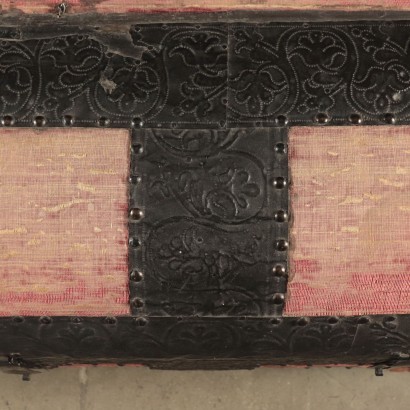 Renaissance Style Travel Trunk Iron and Velvet Italy 19th Century