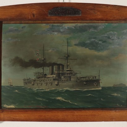 The Ship Regina Margherita Oil on Metal Plate 1913