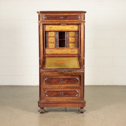 Umbertine Secretaire Walnut Mahogany Italy 19th Century