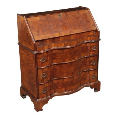 Baroque Revival Drop-Leaf Secretaire Walnut Italy 20th Century