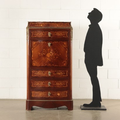 Inlaid Secretaire Red Marple and Leatherette Italy 20th Century