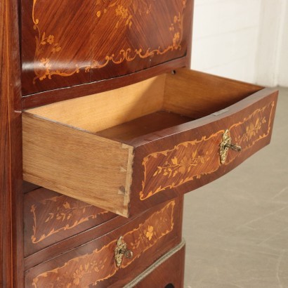 Inlaid Secretaire Red Marple and Leatherette Italy 20th Century