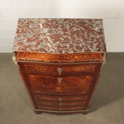 Inlaid Secretaire Red Marple and Leatherette Italy 20th Century