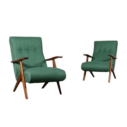 Pair Of Armchairs Italy Stained Beechwood Foam Fabric 1950s 1960s