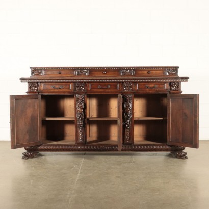 Neo-Renaissance Style Cupboard Walnut Sessile Oak Italy 20th Century