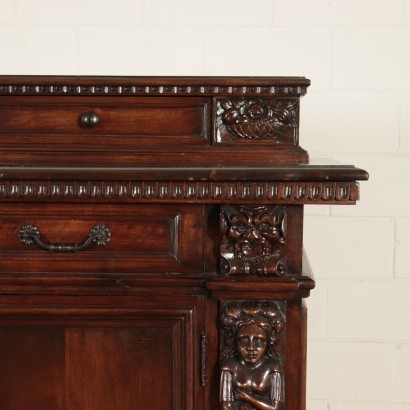 Neo-Renaissance Style Cupboard Walnut Sessile Oak Italy 20th Century