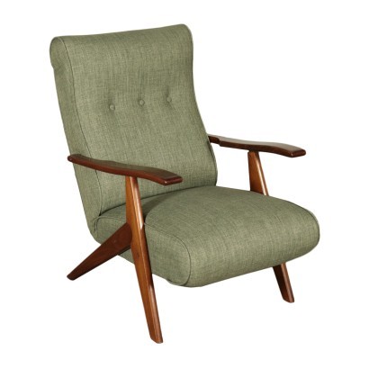 Armchair Stained Beechwood Foam Fabric Italy 1950s 1960s