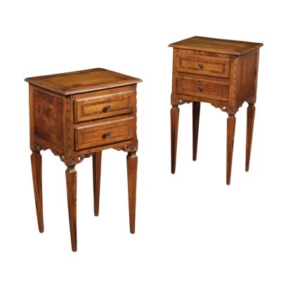 Pair of Neo-Classical Bedside Tables Walnut Marple Italy 20th Century