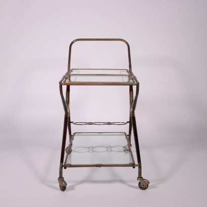 Service Trolley Wood Brass Glass Italy 1950s