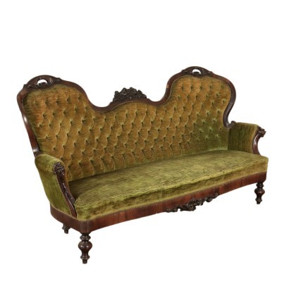 Eclectic Revival Sofa Walnut Italy 19th Century