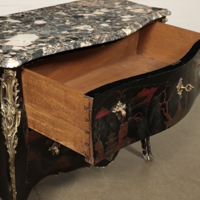 Commode Barocchetto Laqué à Chinoiserie Marbre Italie 20ème Siècle