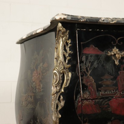 Commode Barocchetto Laqué à Chinoiserie Marbre Italie 20ème Siècle