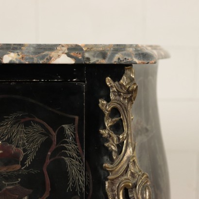 Commode Barocchetto Laqué à Chinoiserie Marbre Italie 20ème Siècle