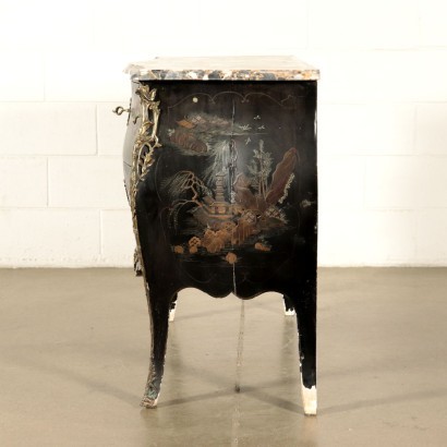 Commode Barocchetto Laqué à Chinoiserie Marbre Italie 20ème Siècle