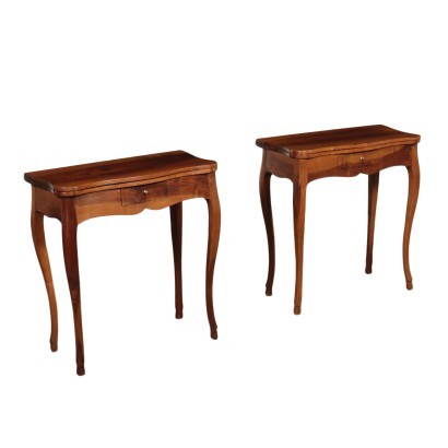 Pair of Small Barocchetto Revival Tables Walnut Italy 18th Century