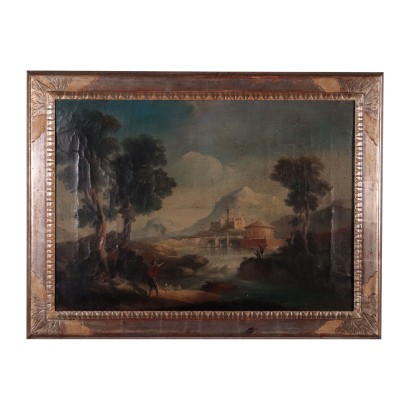 Landscape With Fiigures Oil On Canvas 18th Century