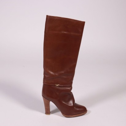 Vintage Boots In Brown Leather Italy 1980s