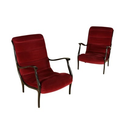 Pair Of Armchairs Ezio Longhi Velvet Stained Wood Italy 1950s 1960s