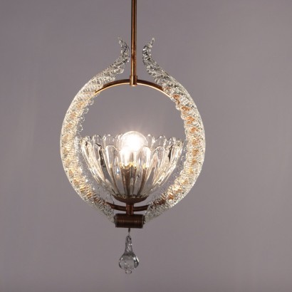Ceiling Lamp Brass Glass Italy 1930s 1940s