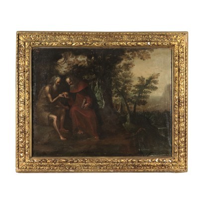 Saint Paul Hermit And Saint Anthony Abbot Oil On Canvas 17th Century