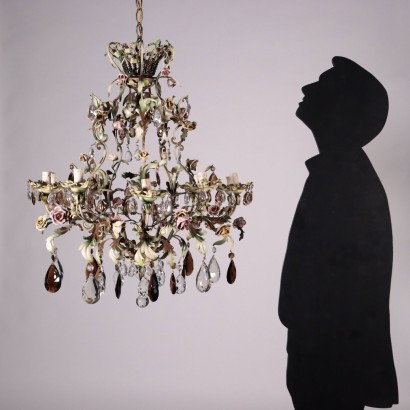 Chandelier Iron Shear Plate Glass Italy 20th Century