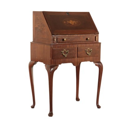 Drop-Leaf Secretaire Mahogany Veneer Maple Italy 20th Century