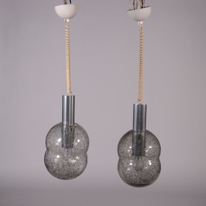 Pair Of Ceiling Lamps Tobia Scarpa Blown Glass Metal Italy 1970s