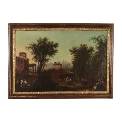 Paysage avec Figures Huile sur Toile XVII-XVIII Siècle