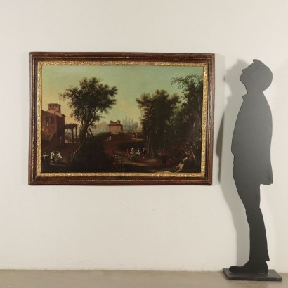 Landschaft mit Figuren Öl auf Leinwand Italien XVII-XVIII Jhd