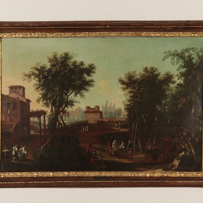 Landschaft mit Figuren Öl auf Leinwand Italien XVII-XVIII Jhd