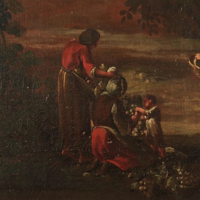 Landscape With Figures Oil On Canvas 17th 18th Century