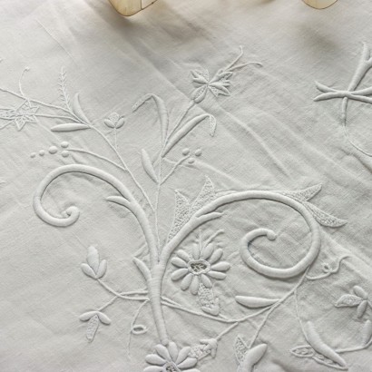 Queen Size Ebroidered Bed Sheet Linen Bobbin Lace End Of 19th Century