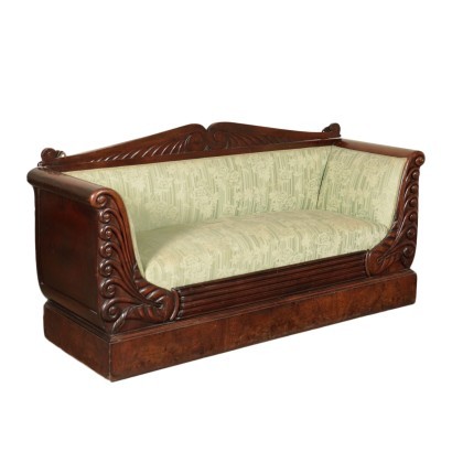 Sleigh Sofa Restoration Burr Walnut Italy Second Quarter 19th Century