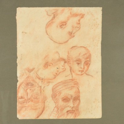 Study of Heads Blood on Paper 19th Century