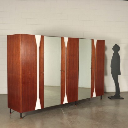 Wardrobe Mahogany Veneer Formica Mirrored Glass Metal Italy 1950s 1960