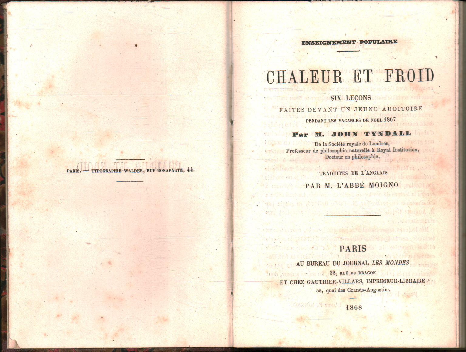 Chaleur et Froid, M. John Tyndall