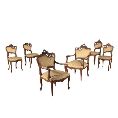 Pair of Liberty Armchairs and 4 Chairs Italy 20th Century