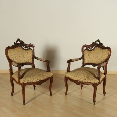 Pair of Liberty Armchairs and 4 Chairs Italy 20th Century