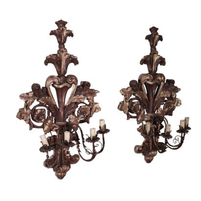 Pair of Wall Lights Wood Italy 20th Century