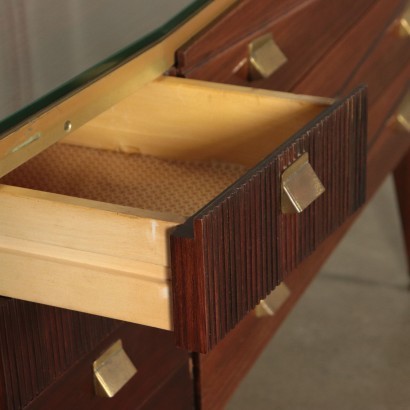 Chest Of Drawers Veneered Wood Mirror Glass Brass Italy 1950s 1960s