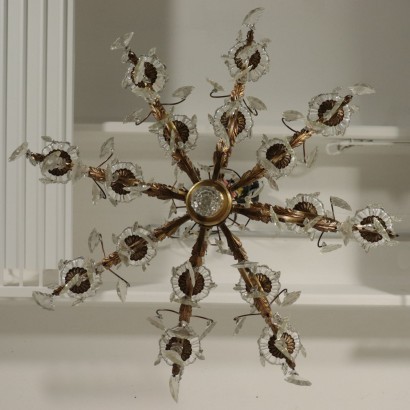 16th Light Chandelier Gilded Bronze Crystal Italy 20th Century