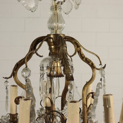 16th Light Chandelier Gilded Bronze Crystal Italy 20th Century