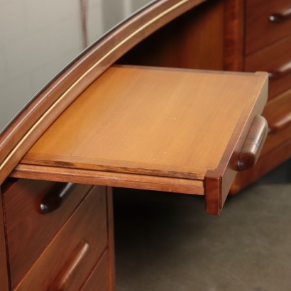 Desk Mahogany Veneer Back-Treated Glass Italy 1950s